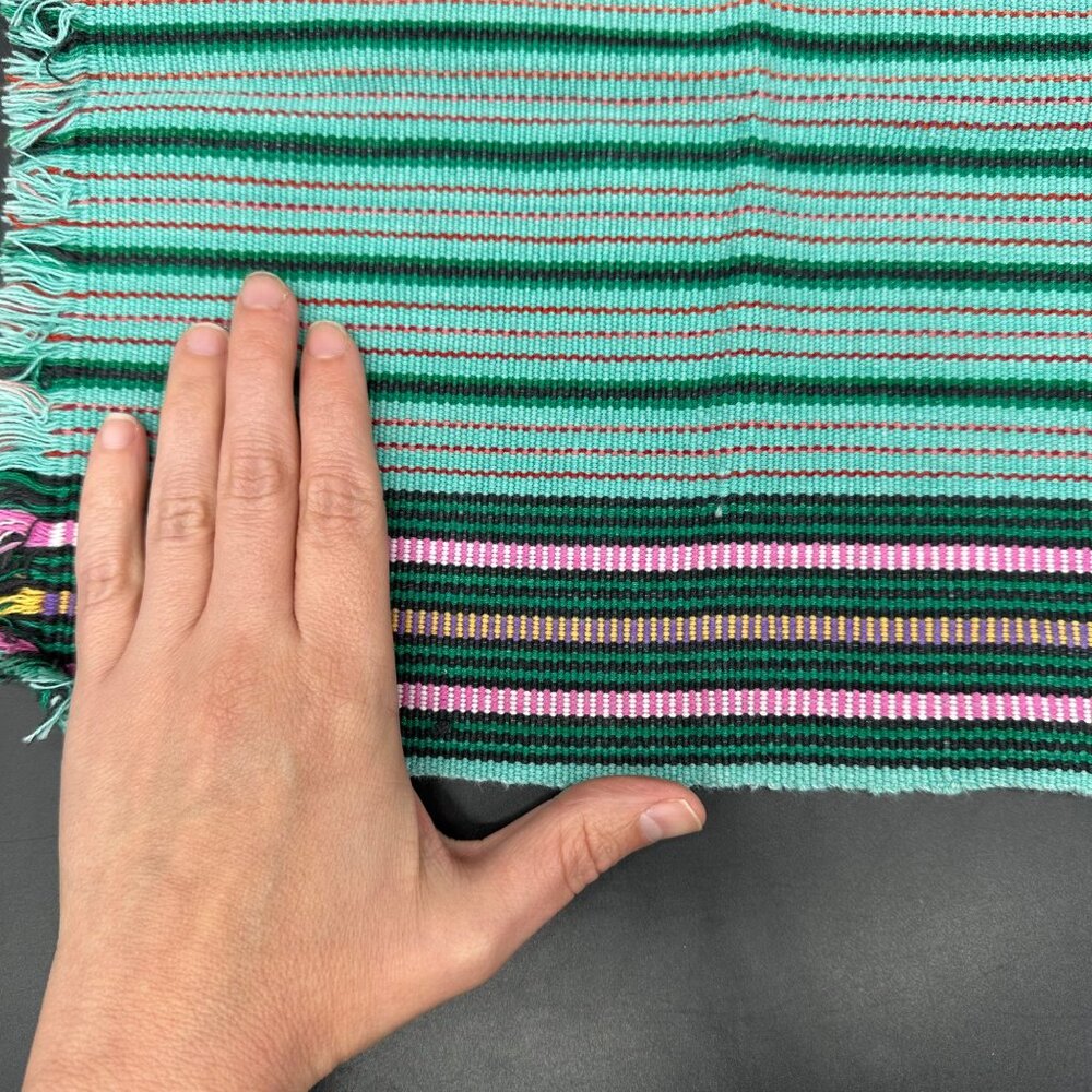 Vintage Placemat and Napkin Set Cotton Fringe Green Pink Stripes Setting for 6 - Picture 8 of 8